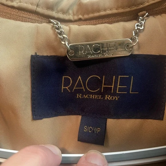 NWOT Rachel Roy Grosgrain Trim Tan Trench Coat Red/Black Ribbon Accents Sz Small - Picture 6 of 8